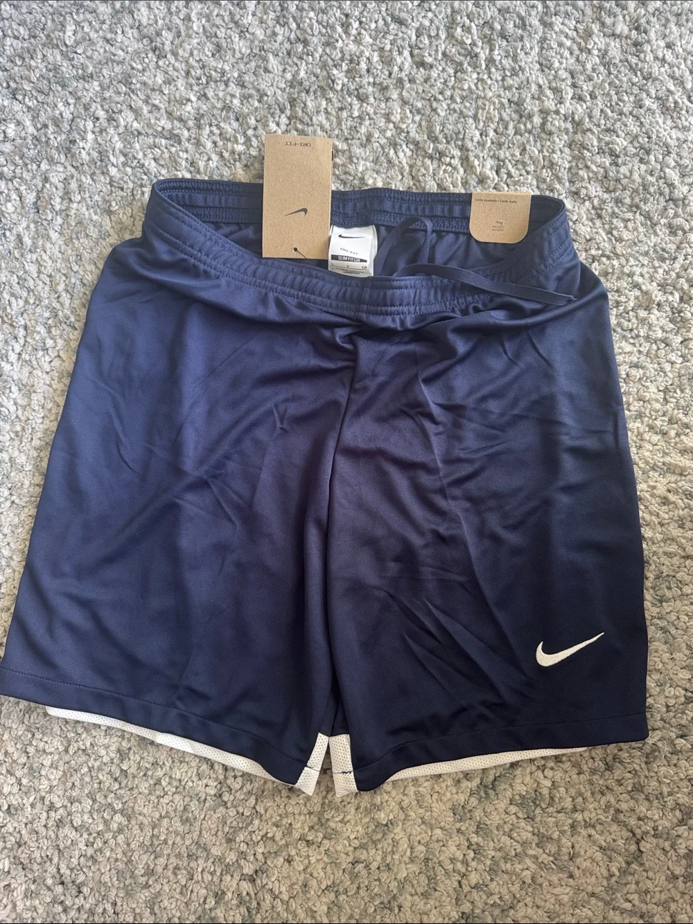Nike Navy Athletic Shorts with White Swoosh